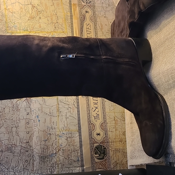 Prada Vintage Distressed Below The Knee Leather Suede Boots Brown Size 10 - Picture 3 of 12